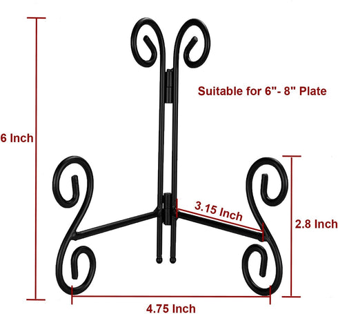 6 Inch Plate Stands for Display, 1 Pack Black Iron Adjustable Easel for Photos, Picture Frames, and Home Decoration