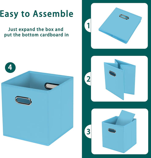 Black Foldable Storage Cubes Bins, Fabric Organizer Baskets with Dual Handles for Home Organization, Set of 3 (Blue)