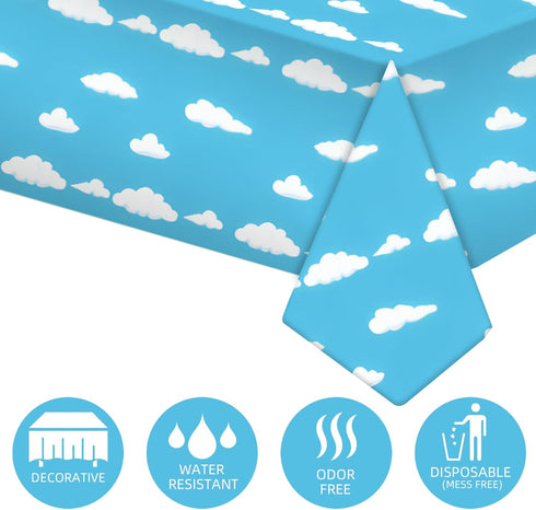 Uikeleexm 54 108 Inch(3 Blue Sky White Clouds Birthday Party Supplies Cartoon Story Tablecloth Party Table Cover