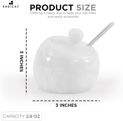 3" Inch Countertop, Radicaln Marble Salt Cellar with Lid White Salt Jar & Table Salt Storage For Kitchen Ideal Salt