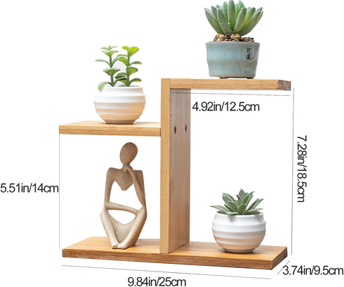 QruiLanTu Mini Desktop Plant Stand Indoor Multi-Layer Window Sill Flower Stand Bamboo Succulent Window Sill Stand