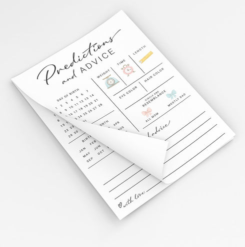 Mommy 30 Printed Party Baby Predictions & Advice Cards for New Parents Baby Shower Game, Wishes for & Daddy, Gender
