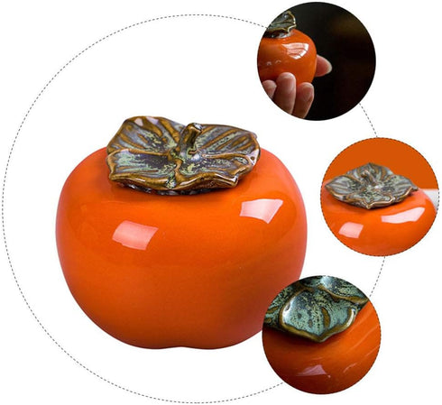 NUOBESTY Ceramics Glazed Persimmon Tea Storage Containers - Sealed Jar for Tea Coffee Spice Orange