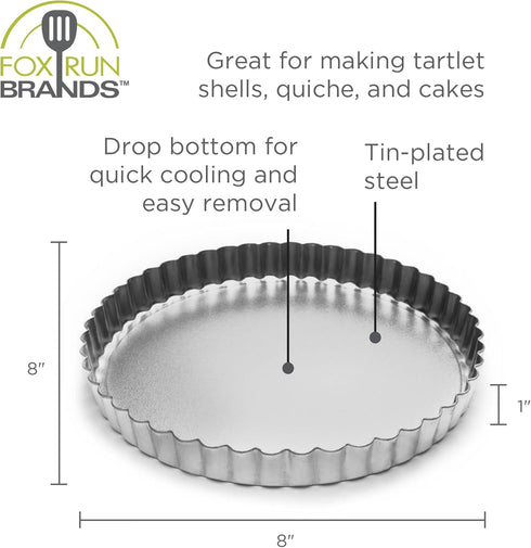 Fox Run Round Tartlet/Quiche Pan with Removable Bottom, 8-Inch, Tin-Plated Steel