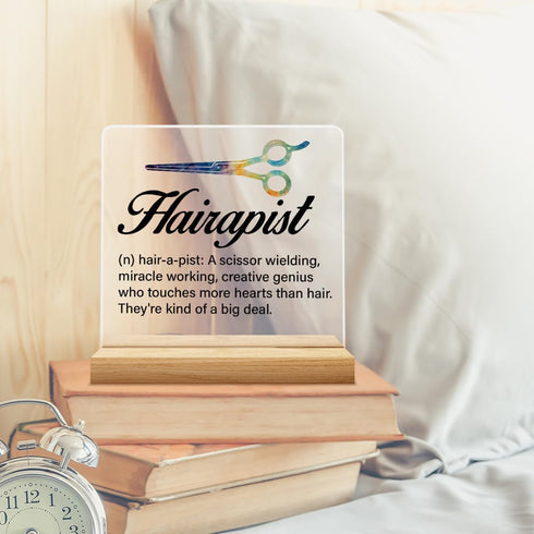 Zauly Best Hair Stylist Gift - Hairapist Definition Acrylic Desk Sign Decor for Women Men