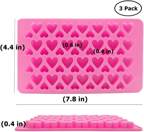 3 Pcs Candy Ice Mold, CNYMANY Valentine's Day Silicone Mini Heart Shaped Ice Cube Trays - Pink