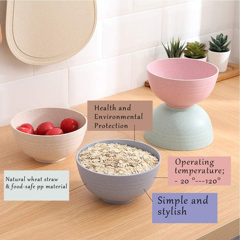 Lnrkai 5 PCS Pink Cereal Bowls, 24 OZ Unbreakable Wheat Straw Bowls - Modern Style, Dishwasher & Microwave Safe