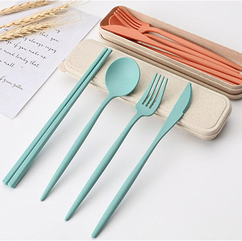 Plastic Travel Utensils, 4 Sets Camping Cutlery, Portable Reusable Utensils Set with Case for Picnic, Travel, Camping