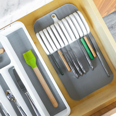 Madesmart Premium Antimicrobial Classic Large Knife Mat, Soft-Grip Non-Slip Drawer Organizer, EPA Certified, White
