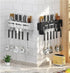 Wall Mount Utensil Holder - 15.7'' Stainless Steel Kitchen Rack with Knife Holder, Towel Bar, and Hooks