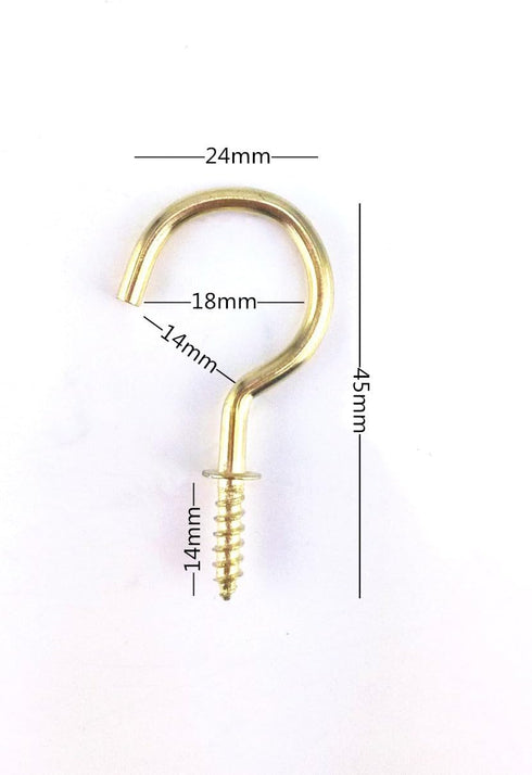 yueton 50pcs Metal Screw-in Ceiling Hooks, Cup Hooks (Gold)