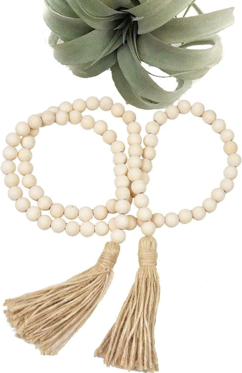 2Pcs Wood Beads Garland - Natural Prayer Wood String Beads for Farmhouse Wall Hanging Decor