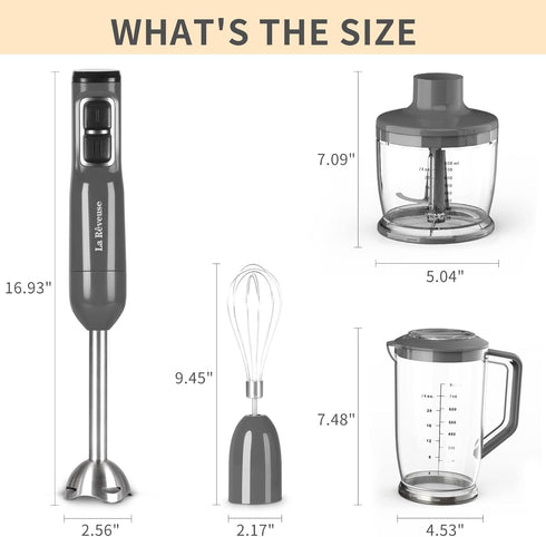 La Reveuse Handheld Immersion Blender, 3 in 1, 300 Watts with Whisk, Mixing Beaker, Food Chopper Attachments