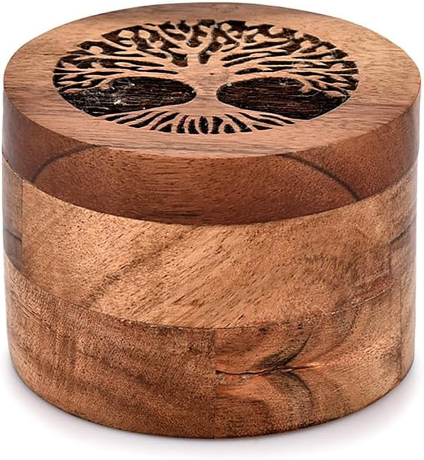 Acacia Wood Spice Cellars Box with Lid, Round Storage Box for Kitchen Counter, 3.5" x 3.5" x 2.5" for Spices