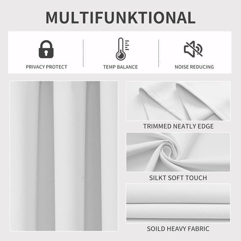 Joydeco Blackout Curtains 72 Inches Long, 2 Panels Set, Thermal Insulated Room Darkening Curtains (Greyish White)