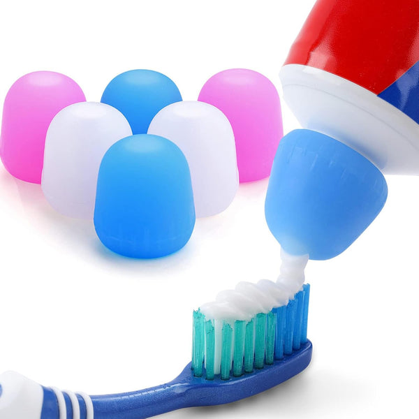 6 Pack Silicone Toothpaste Caps, Tnvee Reusable Dispenser with Organizer Box for Kids and Adults