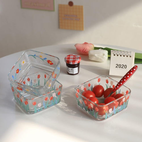 9 OZ Mini Floral Candy Dish, Small Tulip Glass Bowl for Dessert, Snack, and Kitchen Prep