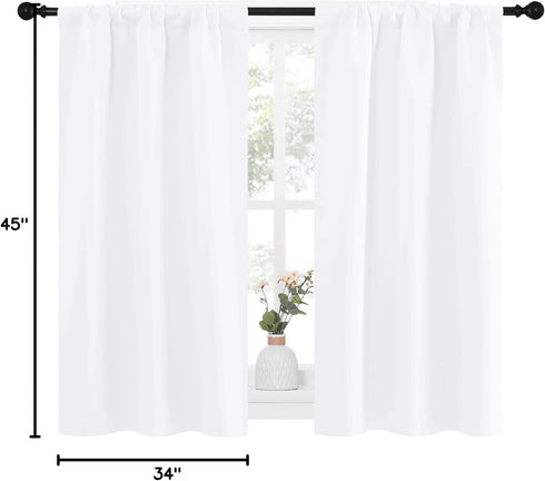NICETOWN White Curtains for Kitchen Window, Light Filtering Curtains & Drapes for Small Window (34 in x 45 in, 1 Pair)