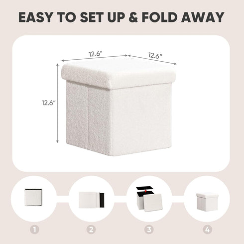 White,12.6"x12.6"x12.6" PINPLUS Storage Ottoman Cube Square Shaped Ottomans with Storage Foot Stool Footrest for Lving
