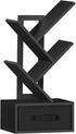 Small Book Shelf with Drawer, 4 Tier Black Tree Bookshelf, Wooden Desktop Bookcase for Living Room, Bedroom, Office