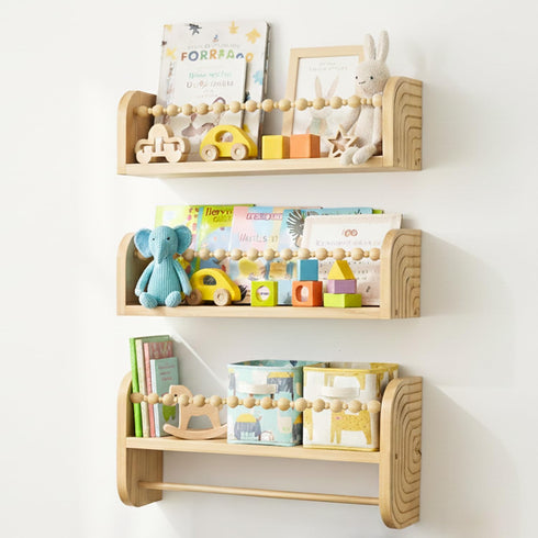 SAG's store Floating Nursery Shelves - Set of 3 Natural Wood Wall-Mounted Bookshelves for