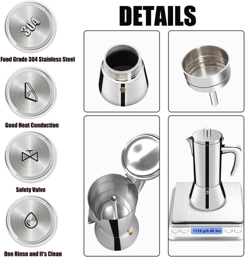 12 304 600ml 20oz Cup Thickened Stainless Steel Moka Pot Stovetop Espresso Maker Cafeteras Italian Percolator Espress