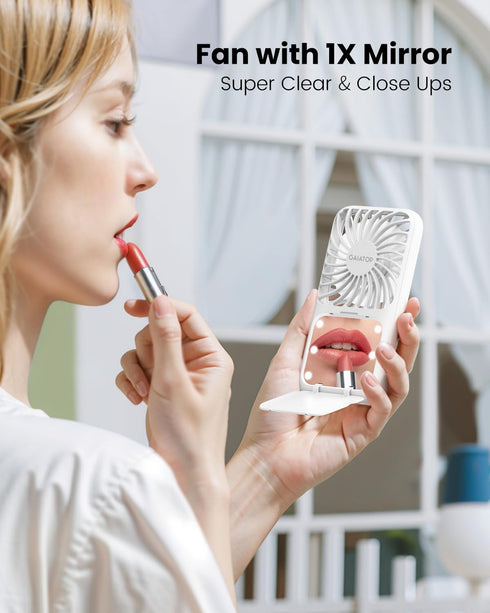 Gaiatop Handheld Mini Fan, 3 Speed Portable Makeup Mirror Fan with LED Light, 2000mAh USB Rechargeable