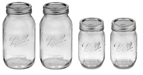 Ball Mason Regular Mouth Jars with Lids and Bands, Set of 4, Two 32oz + Two 16oz Jars