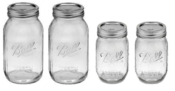 Ball Mason Regular Mouth Jars with Lids and Bands, Set of 4, Two 32oz + Two 16oz Jars