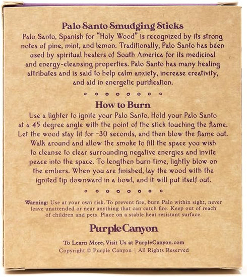 Purple Canyon Palo Santo Incense Sticks - 8 Pack, Sustainably Harvested Natural Incense for Smudging, Meditation,