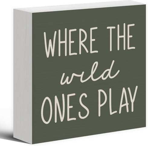 Where The Wild Ones Play Green Wood Box Sign Desk Decor 5X5,