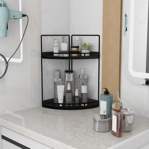 Dorhors 2-Tier Counter Counter Countertop Bathroom Organizer,Vanity Corner Shelf, Skincare, Wood Bathroom Storage