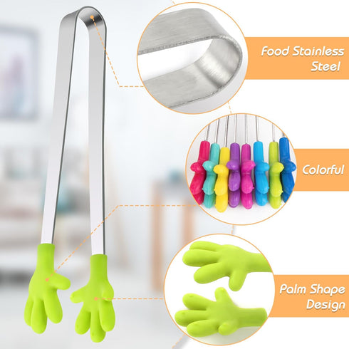 Shindel 8PCS Small Food Tongs, Mini Stainless Steel Tongs with Silicone Tips, for Cooking Grilling BBQ Buffet, 5 inch,8 Colors by Shindel