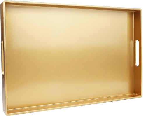 Spsyrine Gold Decorative Serving Tray with Handles, Elegant Plastic Coffee Table Tray