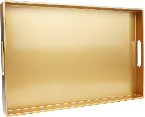 Spsyrine Gold Decorative Serving Tray with Handles, Elegant Plastic Coffee Table Tray