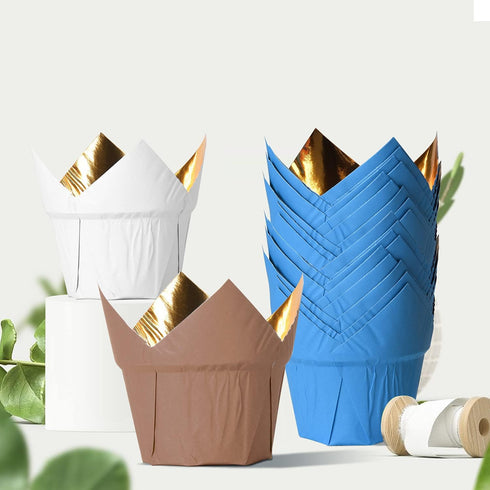 Party Hippo Gold Tulip Cupcake Liners Baking Paper Cups Holders, Greaseproof Muffin Cases Wrappers for Wedding Birthday