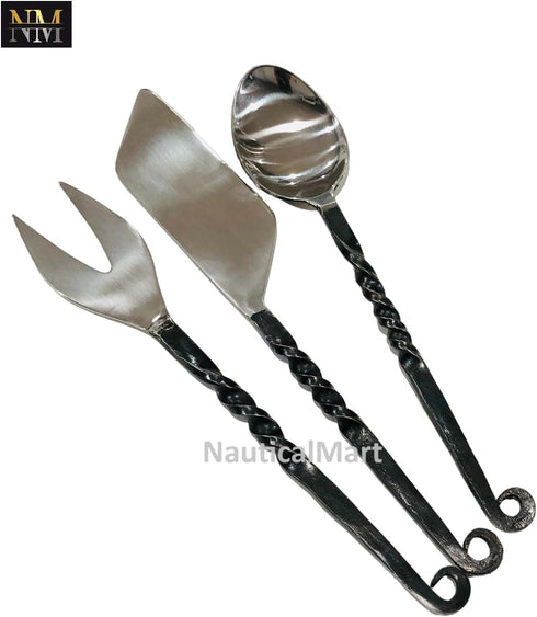 NauticalMart Medieval Feasting Set, 3 Pieces Cutlery Knife, Fork, Spoon with Leather Case