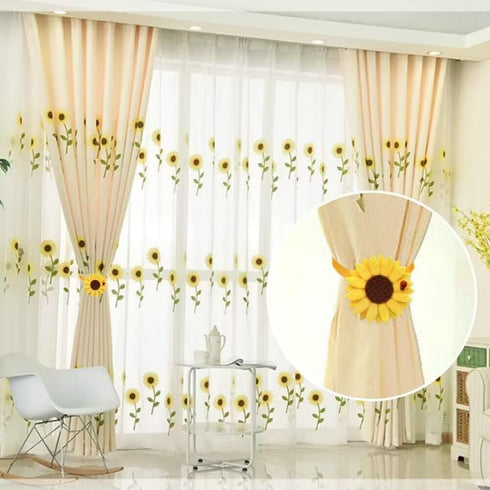 1 Pair Sunflower Curtain Magnetic Tiebacks, Non-Woven Fabric, Rural Style Holdbacks