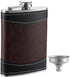 Premium 1 Pack 8 Oz Hip Flask for Liquor, Soft Touch Leather Wrap with Funnel, Leak Proof Stainless Steel