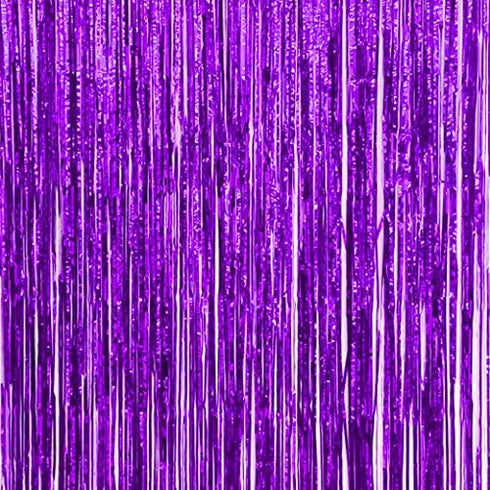 Allgala 2-Pack Purple Tinsel Table Skirt, 29x108 Inch Metallic Foil Fringe for Party Event, Parade Float