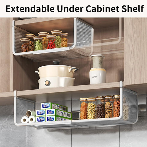 Counter 1 Pack) Expandable Under Shelf Basket Organizer, Under Shelf Storage, Hanging Baskets Under Cabinet for Pantry