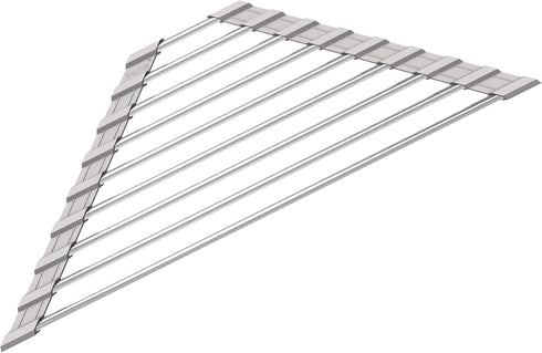 Triangle Dish Drying Rack - Roll Up Folding Stainless Steel Over The Sink Dish Drainer Mat for Kitchen (Grey)