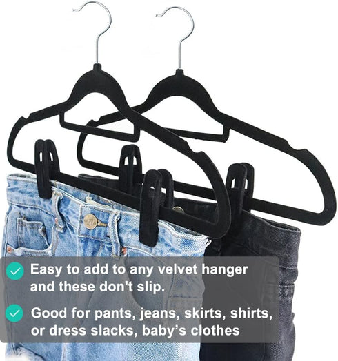 Black Velvet Hangers Clips, 20 PCS Non-Slip Clips for Suit Pant Skirt Hanger