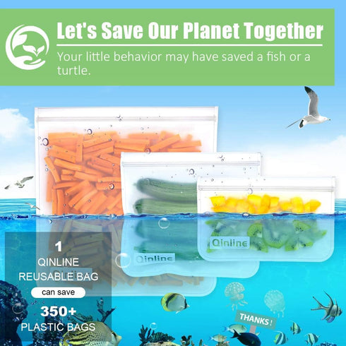 Reusable Food Storage Bags - 10 Pack Silicone Freezer Bags, Extra Thick Leakproof Lunch Bag for Salad Fruit Snacks
