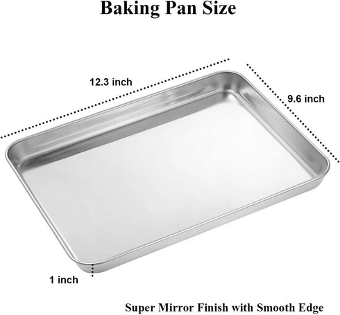 Wildone Baking Sheet with Silicone Mat Set, Set of 4 (2 Sheets + 2 Mats), Wildone Stainless Steel Cookie Sheet Baking Pan with Silicone Mat, Size 12 x 10 x 1 inch, Non Toxic & Heavy Duty & Easy Clean