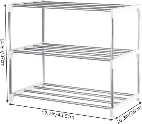 Closet (3-Tier, Small Shoe Rack, Narrow Stackable Shoe Shelf Organizer for Entryway, Doorway and Bedroom White)