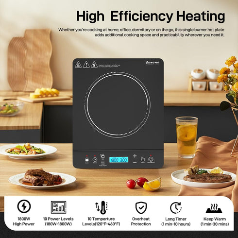 Panana Portable Induction Cooktop Hot Plate Countertop Burner 1800W, 10 Temp Levels, Timer, Touch Panel (Blue LCD)