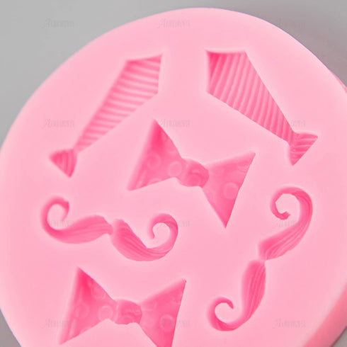 AUEAR Set of 4 Mini Bow-Ties Necktie Mustache Silicone Mold for Fondant Cake, Chocolate, Baking Tools, Pink