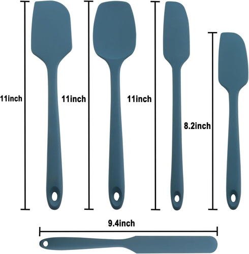 Silicone Spatula Set, 5-Piece Heat Resistant (600°F) Food Scraper, One-Pieces Seamless Design, Perfect for Cooking Mixing & Baking - BPA Free and Dishwasher Safe (Gray-blue) by RUIQINQI