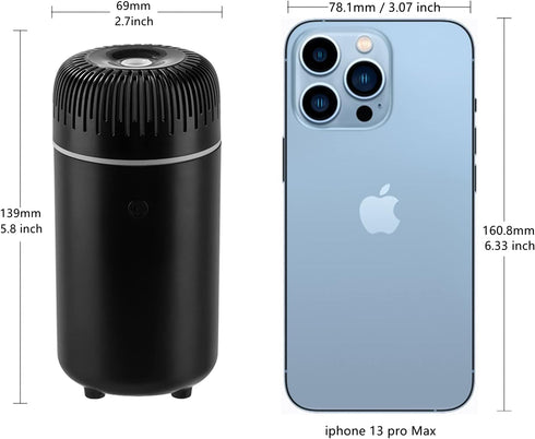 Portable Car Diffusers for Essential Oils, 7 Color Mini Humidifier, USB Diffuser for Office and Bedroom, Black